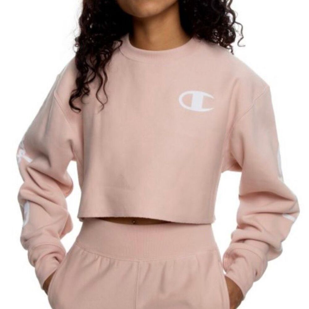 CHAMPION | NWT Crewneck Sweatshirt Crop Cropped "C" Logo Spiced Almond Pink | XL - Picture 1 of 11